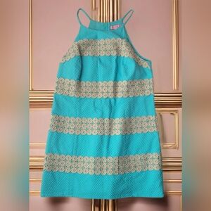 Lilly Pulitzer Annabelle Turquoise and Gold Mini Dress